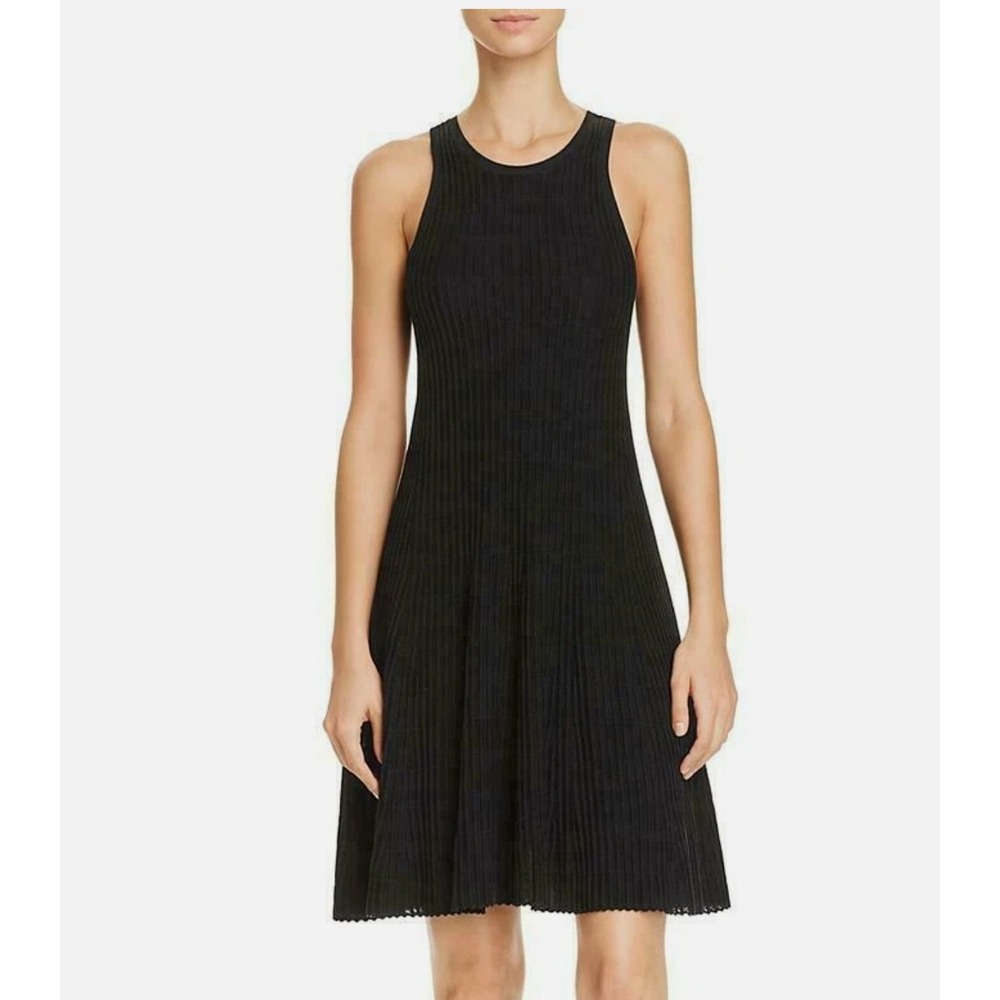 Theory Ottoman Day Dress Womens Small Black Ribbed Knit Merino Quiet Luxury